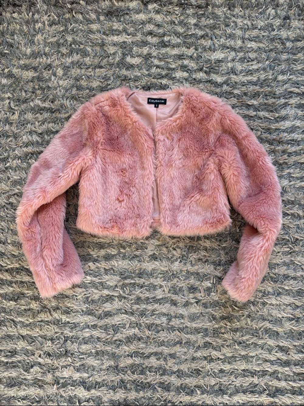 New! Eilly Bazar Cropped Rose Pink Faux Fur Teddy Jacket Size S - Picture 2 of 11